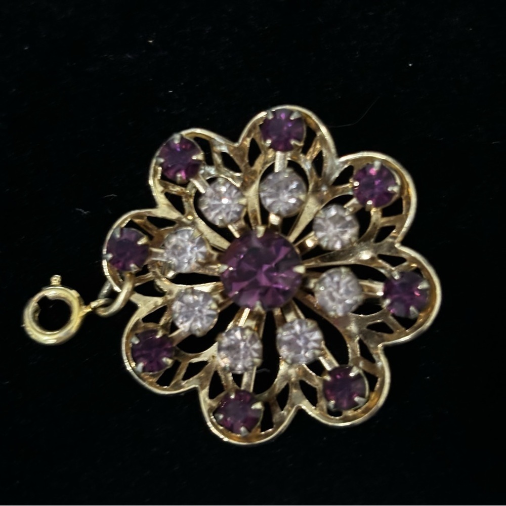 Vintage dark and light purple pendant or brooch